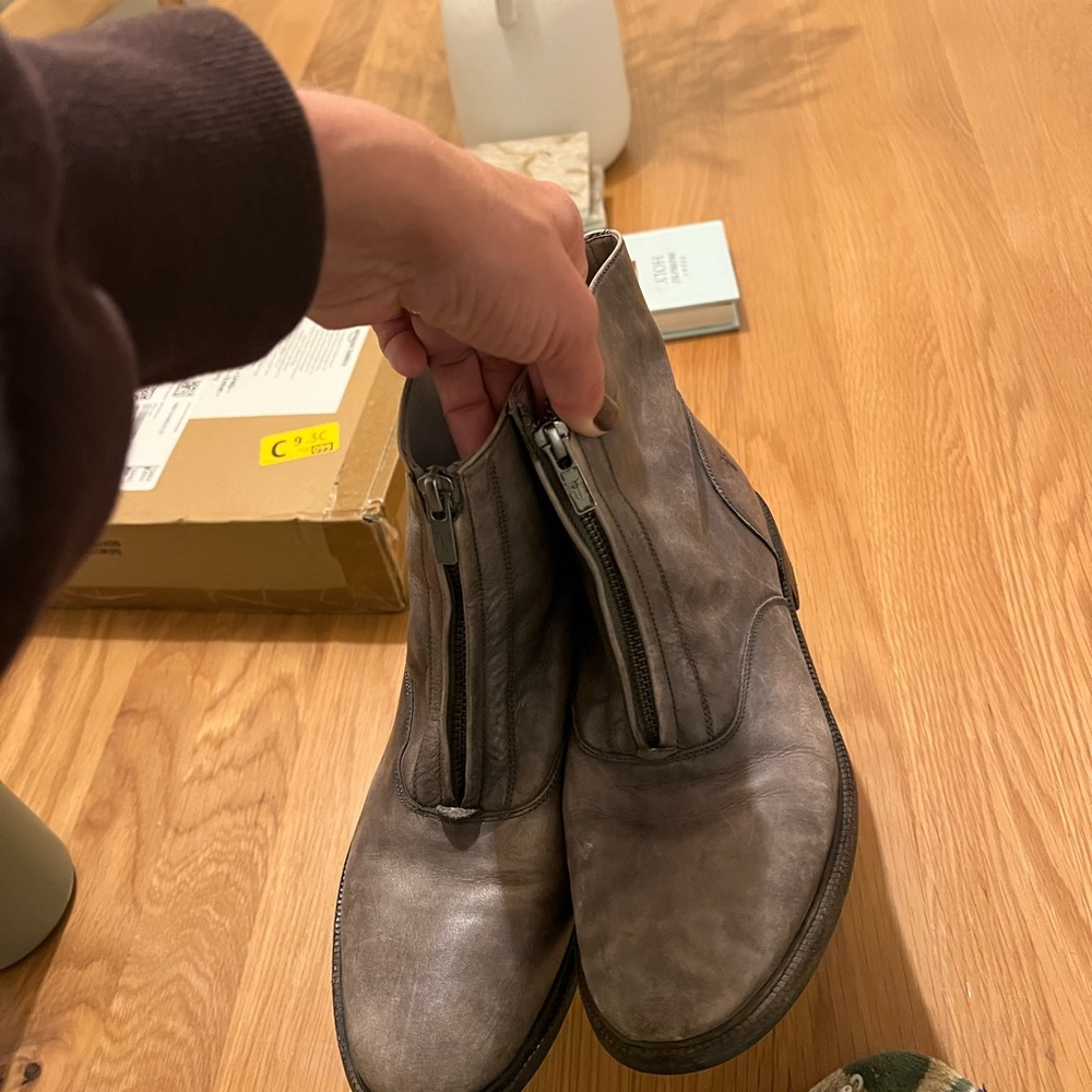Frye Gray Combat & Moto Boots with zipper